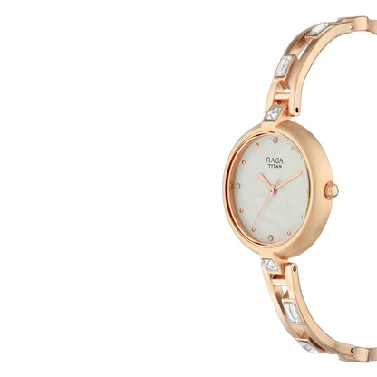 Titan Raga I Am White Dial Women Watch With Metal Strap