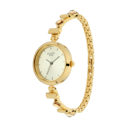 Titan Raga Facets Champagne Dial Analog Stainless Steel Strap Watch for Women