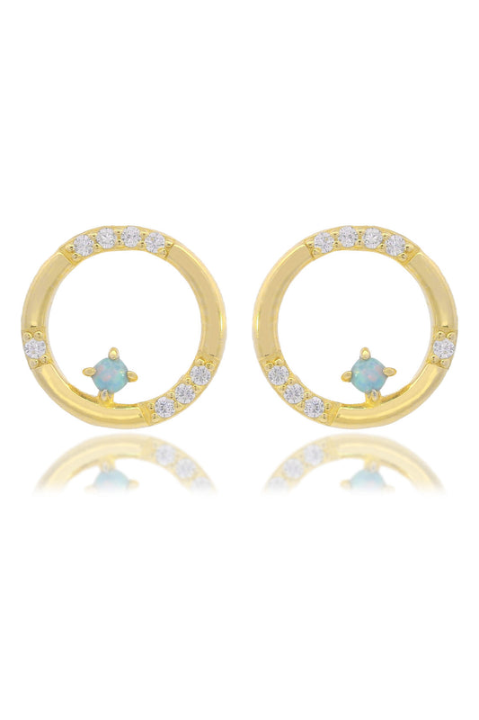 OPAL GLOW BLUE CREATED OPAL CIRCLE EARRINGS GOLD