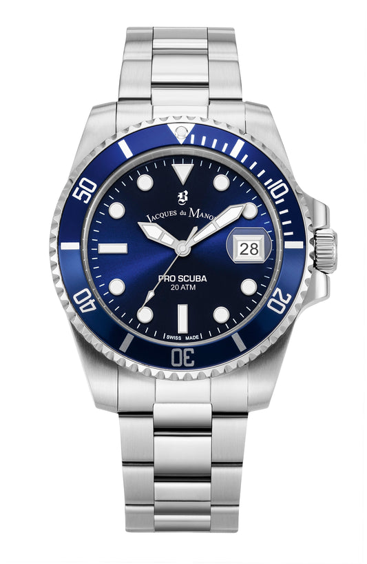 JDM Swiss-Made Pro Scuba 43 Stainless Steel and Blue Watch
