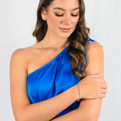 MILESTONE SAPPHIRE HALO EARRINGS IN SILVER