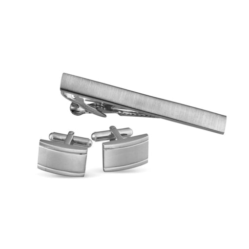 Tie Bar + Cuff Link Set Brushed