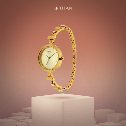 Titan Raga Facets Champagne Dial Analog Stainless Steel Strap Watch for Women