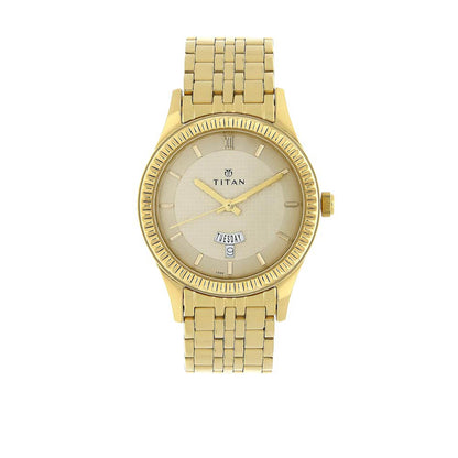Titan Quartz Analogue with Day and Date White Dial Stainless Steel Strap Watch for Men