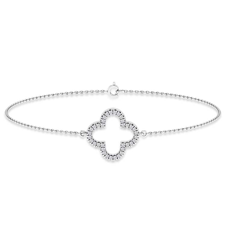 9K White Gold Diamond Clover Bracelet 18.5cm