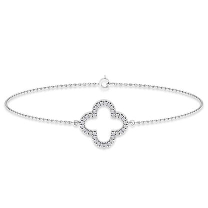 9K White Gold Diamond Clover Bracelet 18.5cm