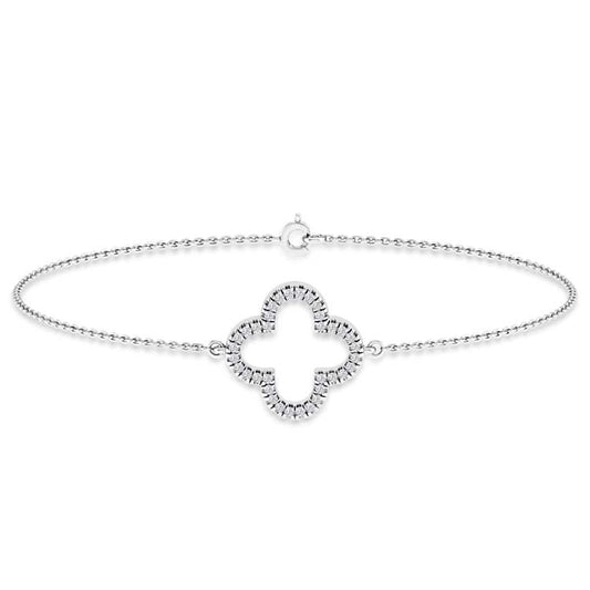 9K White Gold Diamond Clover Bracelet 18.5cm
