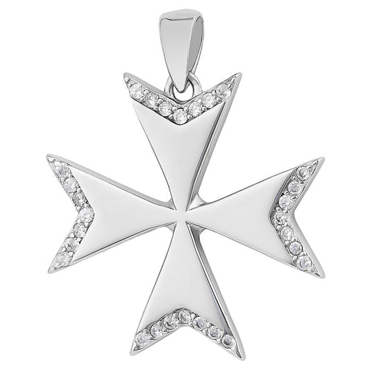 925 Silver Maltese Cross with CZ's 23mm