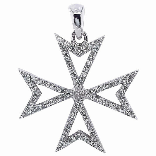 925 Silver Maltese Cross CZ Cut Out 23mm