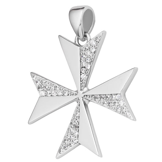925 Silver Maltese Cross 50/50 CZ's 23mm