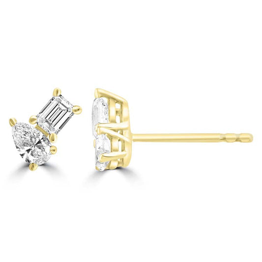 Toi Et Moi 0.60ct  Lab Grown Diamond Pear / Emerald Studs 18k Yellow Gold