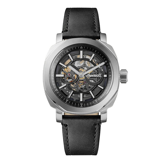 Ingersoll The Outrider 44mm Skeleton Dial Black Leather Strap Watch