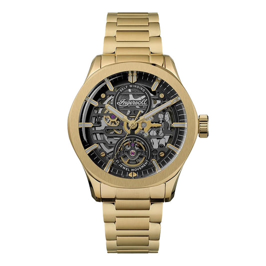 Ingersoll The Bronc 44mm Skeleton Dial Gold Strap Watch