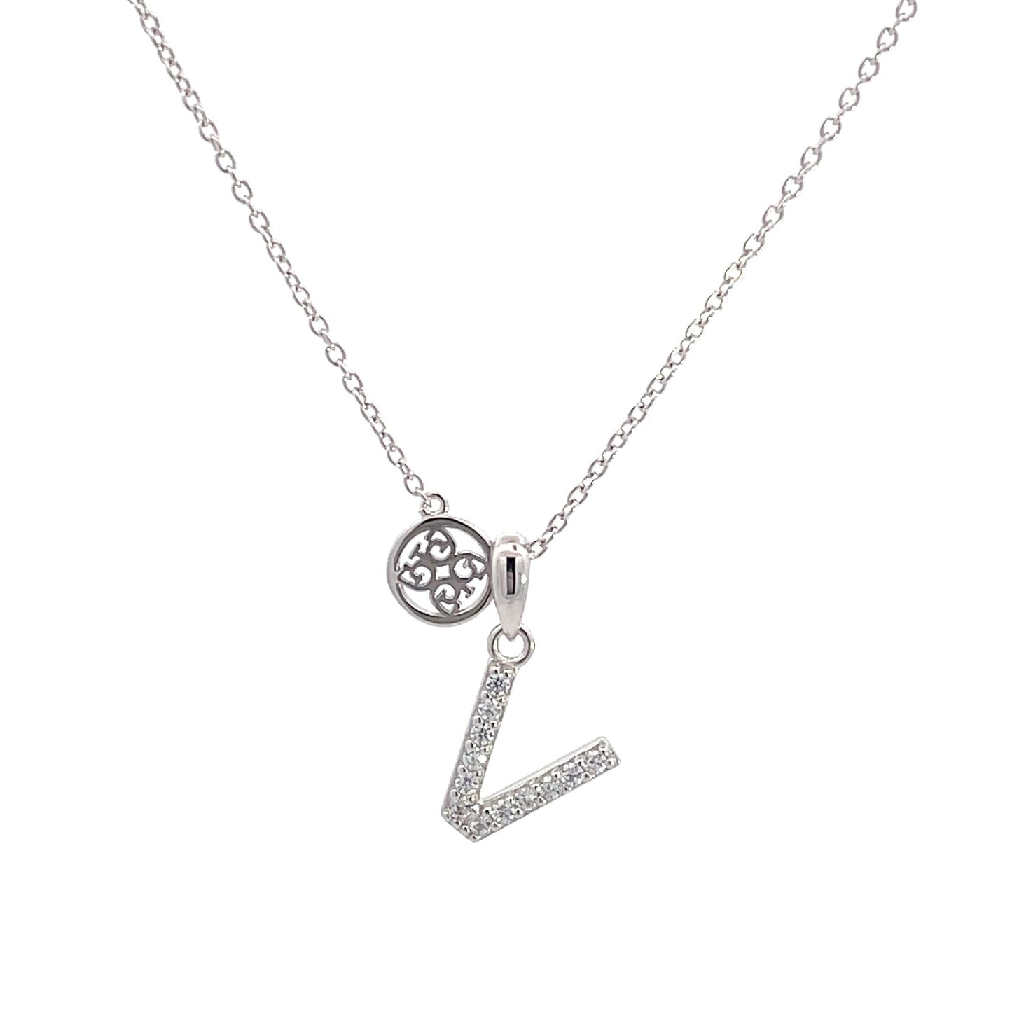 LUXURY LETTERS V INITIAL PENDANT SILVER