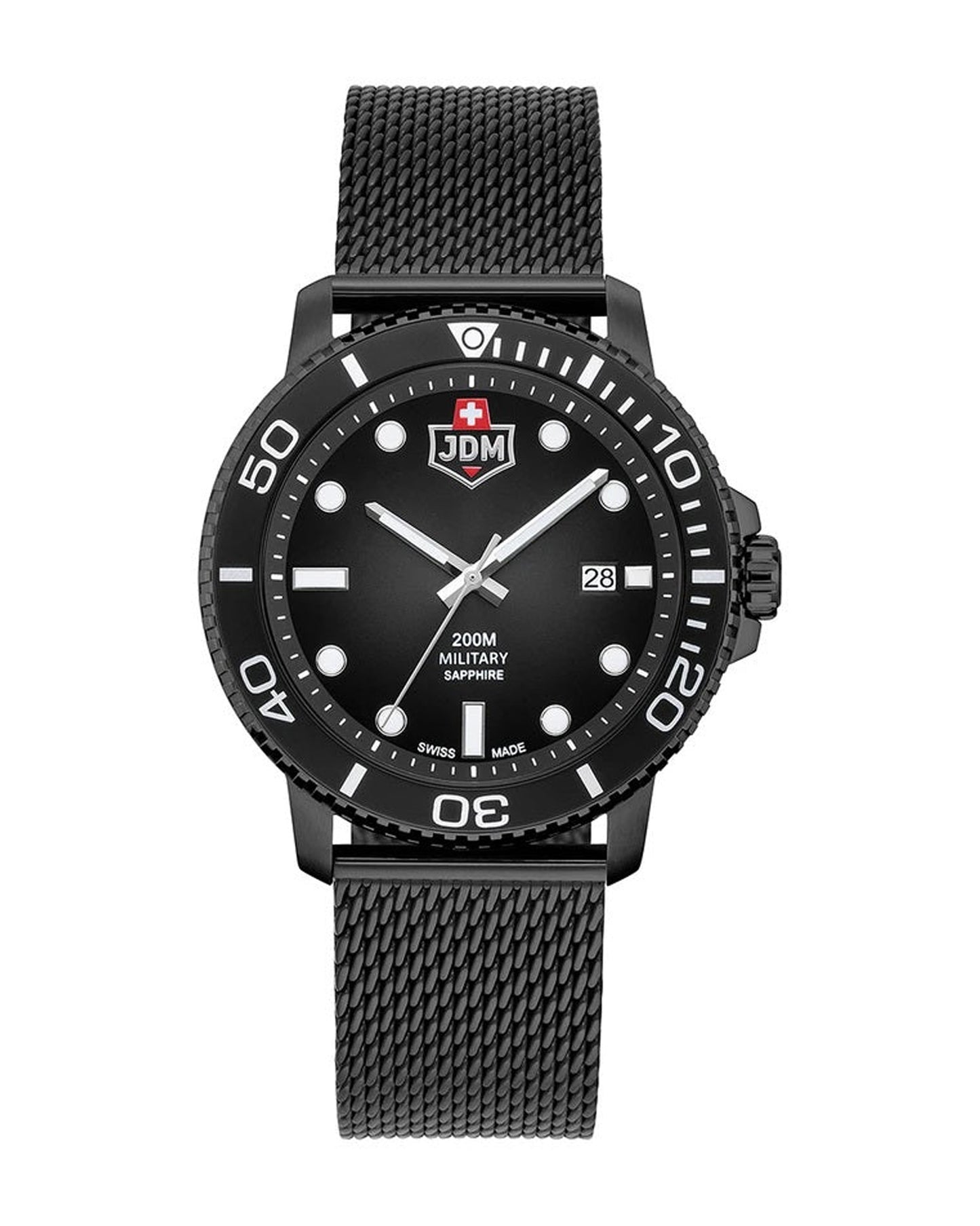 JDM Military Tango Black Steel Mesh Watch
