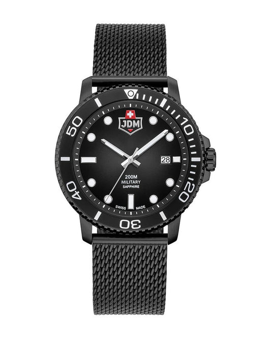 JDM Military Tango Black Steel Mesh Watch