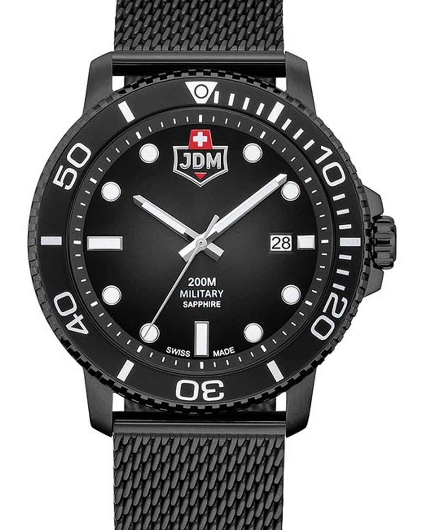 JDM Military Tango Black Steel Mesh Watch