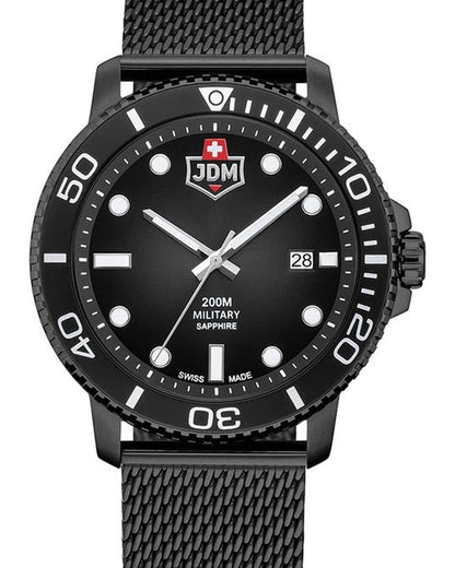 JDM Military Tango Black Steel Mesh Watch