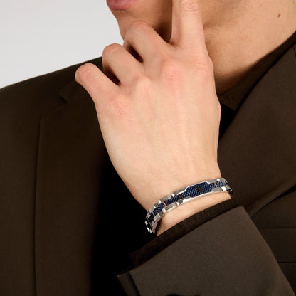 Maserati Dark Gunmetal and Blue Stainless Steel Bracelet