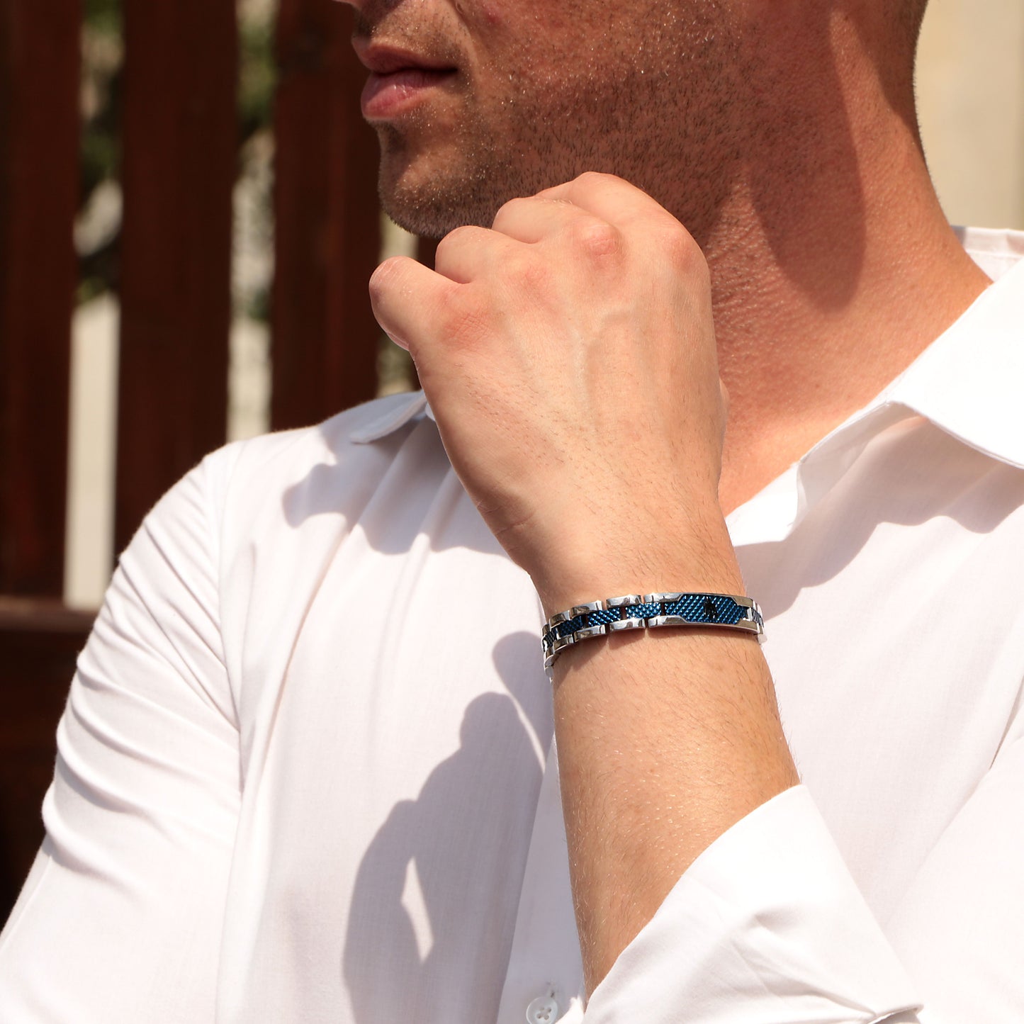 Maserati Dark Gunmetal and Blue Stainless Steel Bracelet