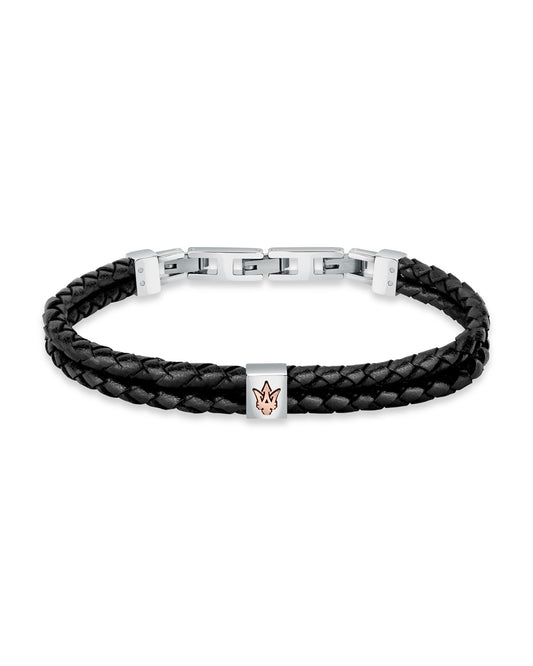 Maserati Men's Black Woven Leather Bracelet