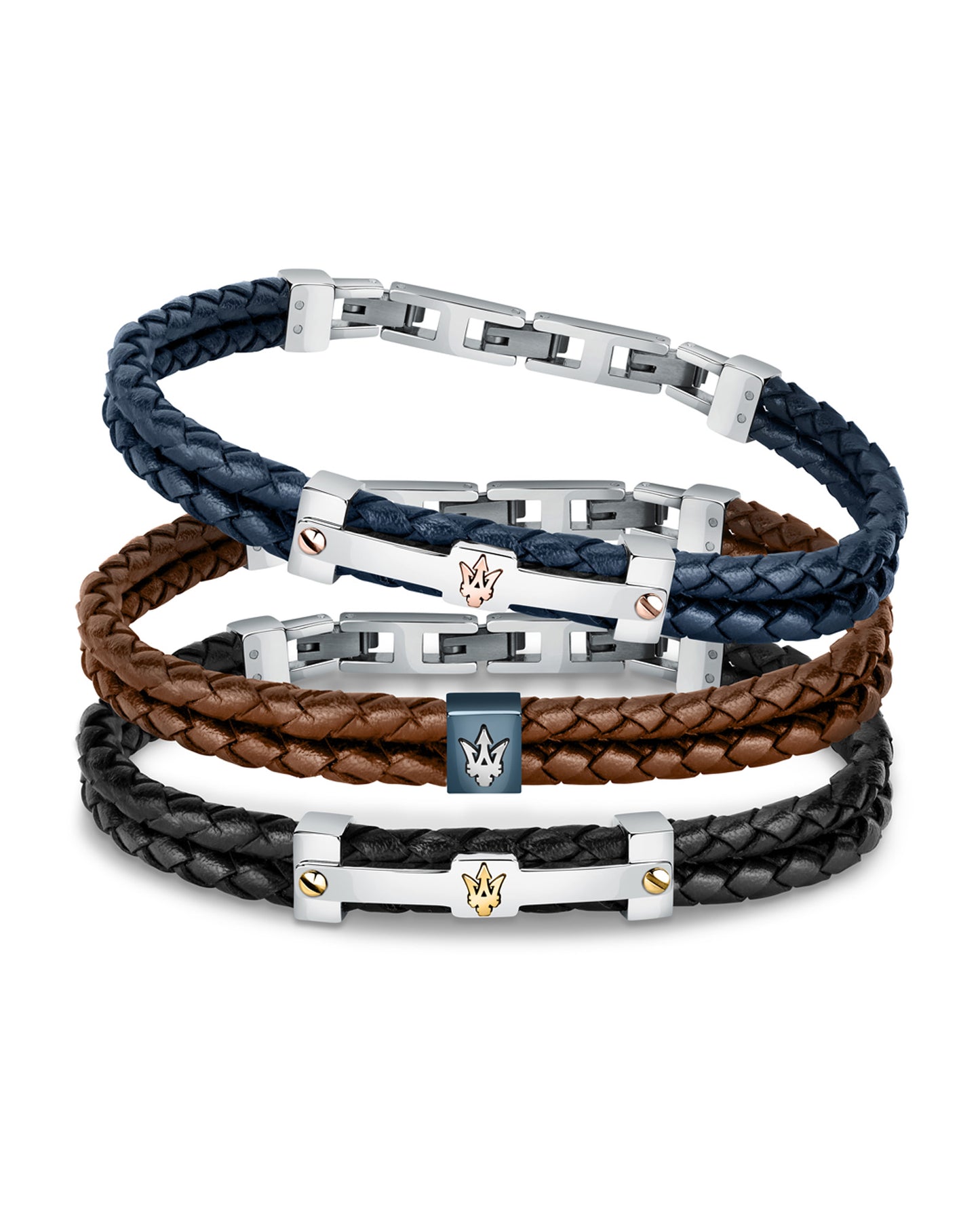 Maserati Men's Brown Woven Leather Bracelet
