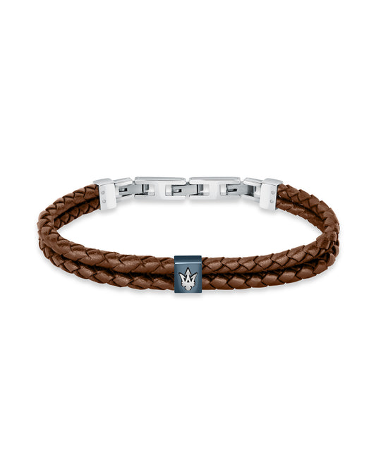 Maserati Men's Brown Woven Leather Bracelet