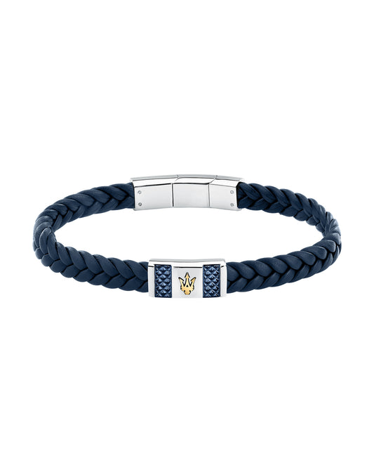 Maserati Men's Blue Interlaced Leather and Steel Bracelet