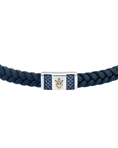 Maserati Men's Blue Interlaced Leather and Steel Bracelet