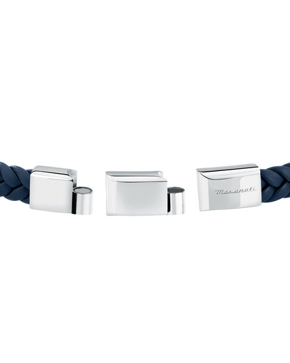 Maserati Men's Blue Interlaced Leather and Steel Bracelet