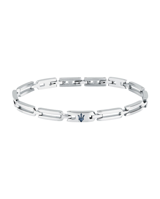 Maserati Men's Iconic Stainless Steel Blue Logo Bracelet