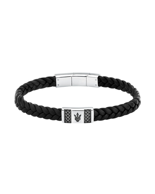 Maserati Men's Gun Metal Leather Bracelet