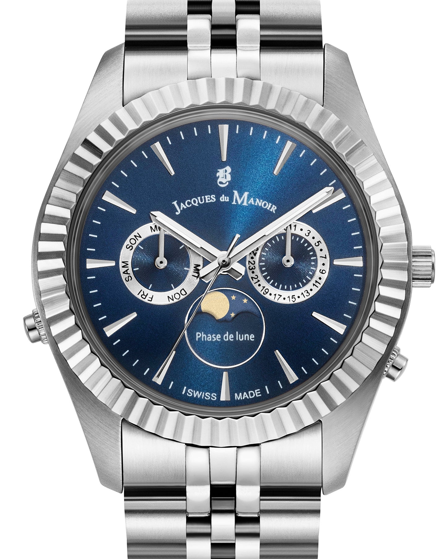 JDM Inspiration Moonphase Day-Date Silver Blue 5 ATM