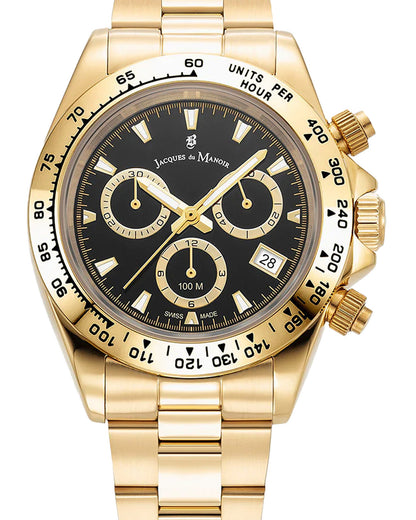 JDM Phoenix Chrono 40mm Black Dial Gold Stainless Steel Strap Watch