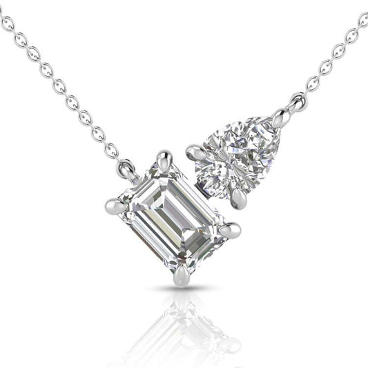 Toi Et Moi 1.00ct Lab Grown Diamond Necklace in 18K White Gold