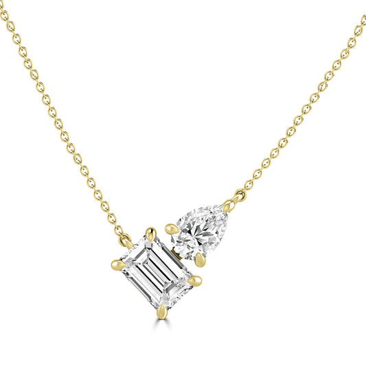 Toi Et Moi 2.2ct Lab Grown Diamond Necklace in 18K Yellow Gold