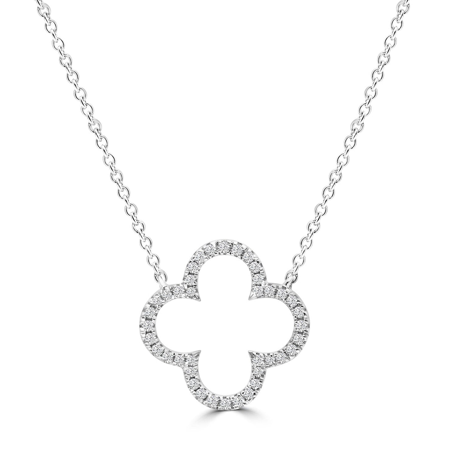 9K White Gold Diamond Clover Necklace 45cm