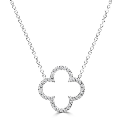 9K White Gold Diamond Clover Necklace 45cm