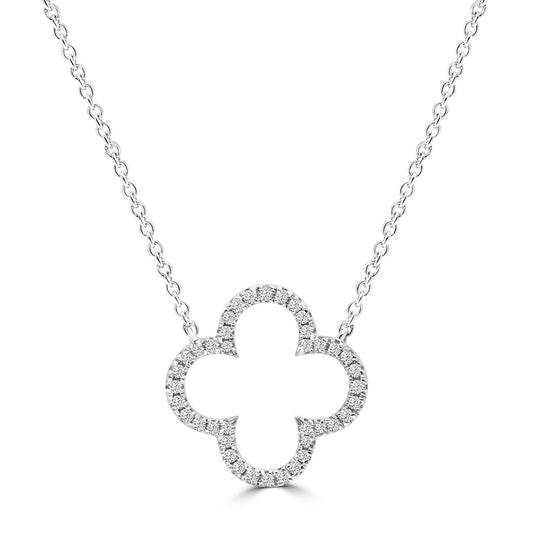 9K White Gold Diamond Clover Necklace 45cm