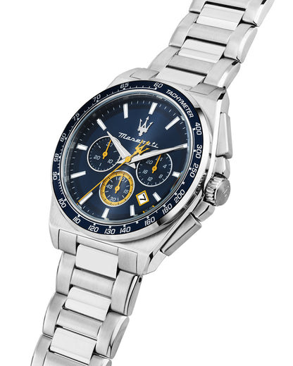 Maserati Velocita 43mm Chrono Blue Dial Stainless Steel Strap and Blue Leather Strap Watch