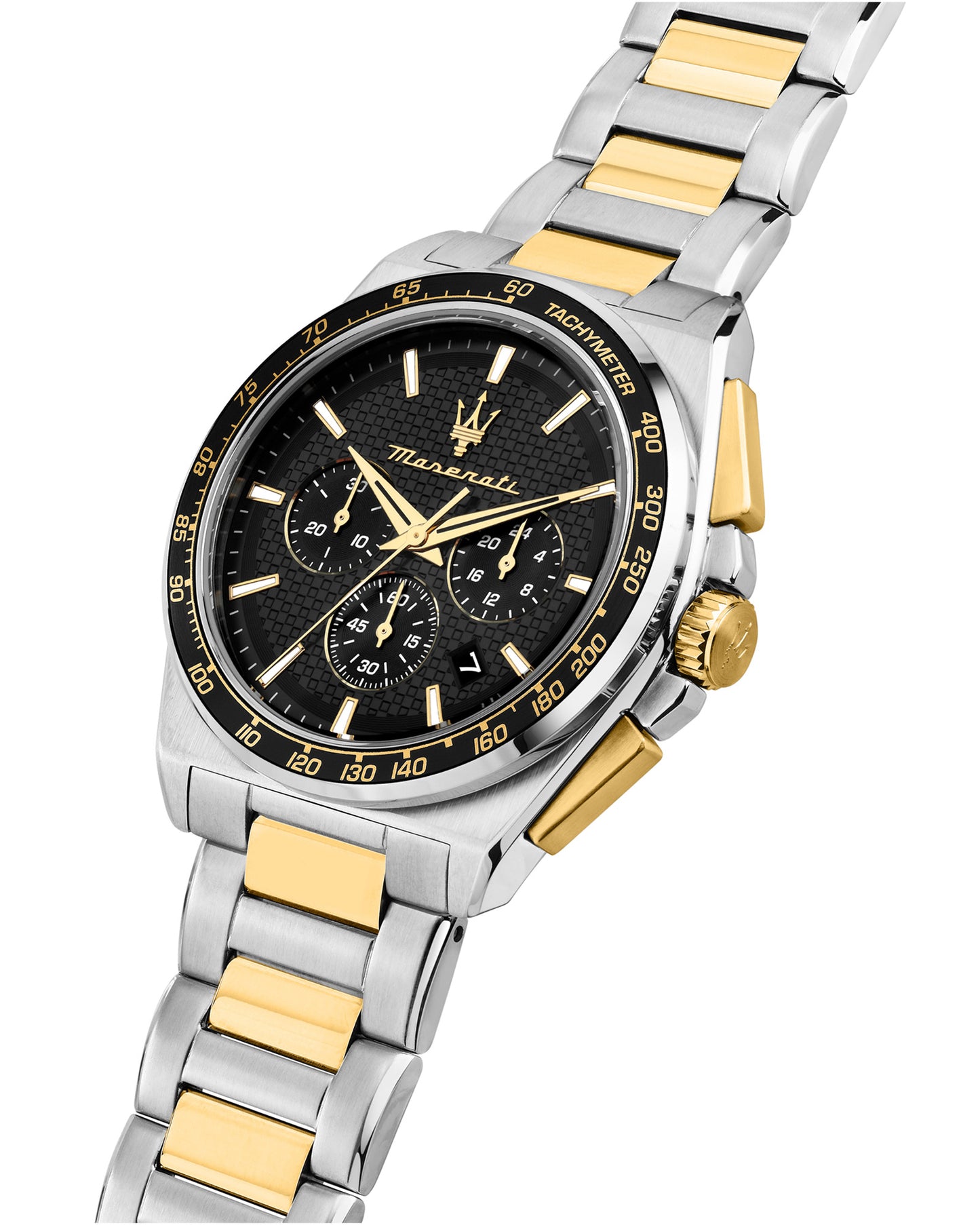 Maserati Velocita 43mm Chrono Black Dial Two Tone Stainless Steel Strap Watch