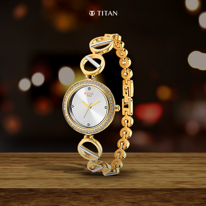 Titan Raga Viva Golden Dial Women Watch With Metal Strap