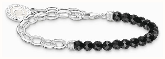 Thomas Sabo Charm Bracelet Sterling Silver Black Obsidian Beads 17cm