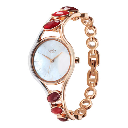 Titan Raga New You Quartz Analog Mother Of Pearl Dial Metal Strap Watch for Women