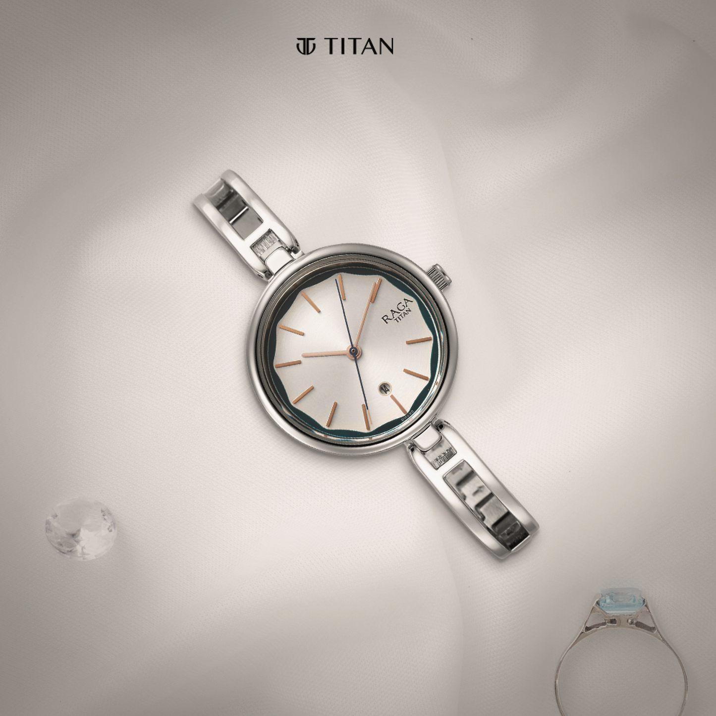 Titan Raga Viva Silver Dial Metal Strap Watch for Women