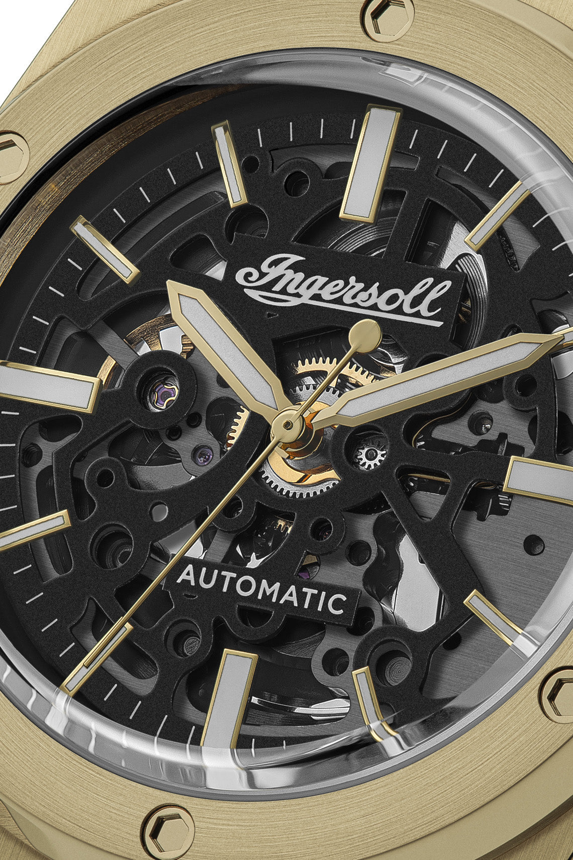 Ingersoll The Baller Automatic Black Dial Gold Stainless Steel Strap Watch