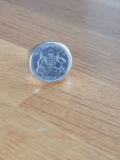1962 Six Pence Coin Ring