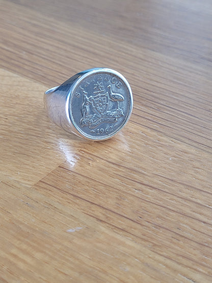 1962 Six Pence Coin Ring