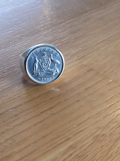 1962 Six Pence Coin Ring