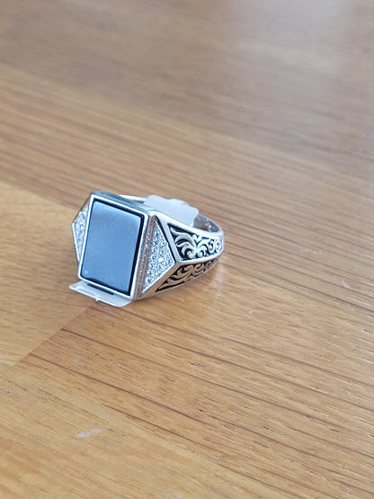 925 Black Agate + Cubics Dress Ring